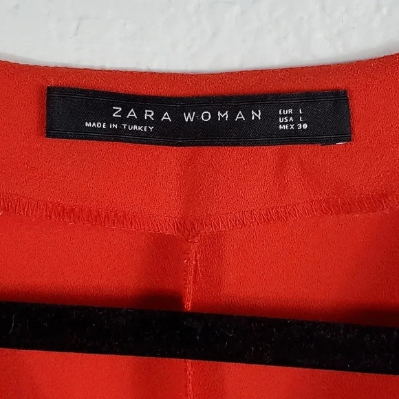 Zara Flowy Red Short Sleeve Dress Size Large Summer Party - Picture 6 of 8